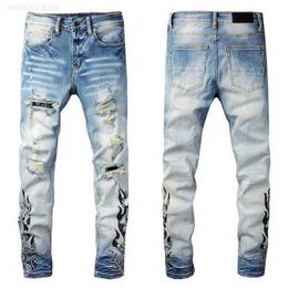 Men's Jeans Fashion Mens Cool Style Luxury Designer Denim Pant Distressed Ripped Biker Black Blue Jean Slim Fit Motorcycle Size 28-40dinb