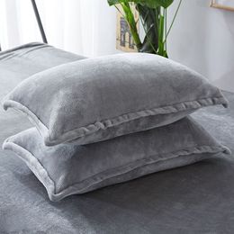 Bedding sets JUSTCHIC 2pcs 48x74cm Pillow Case Solid Color Autumn Winter Flannel Warm Plus Velvet Cover pillow top cama queen 221205