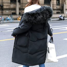 Women's Down Parkas Hooded Jacket Women Winter Plussize Mediumlength Big Collar Padded Thick Warm Hair Cotton Overwear Female 221205