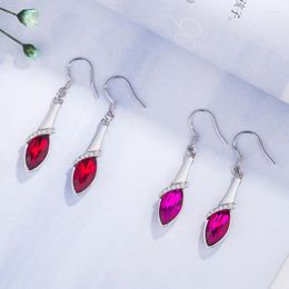 Stud Earrings 2022 Fashion 925 Sterling Silver For Women Rose Red Sapphire Long Hook Simple Jewellery