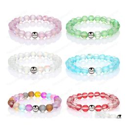 Beaded Fashion Design Colorf Glass Crystal Natural Flash Stone Bead Bracelet For Women Men 8Mm Dl Polish Frosted Moonstone Elastic D Dhbag