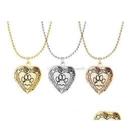 Pendant Necklaces P O Frame Memory Locket Pendant Necklace Sier/Gold Colour Romantic Love Heart Cute Paw Prints Jewellery Women Gift Dr Dheij