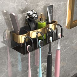 Toothbrush Holders Wall Mounted Toothbrush Holder Aluminium Alloy Toothpaste Rack Bathroom Household Space Saving Bathroom Accessories Punch Free 221205