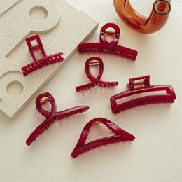 Fashion Red Hollow Out Hair Claw Korean Geometric Acrylic Hairclip For Women Hairpin Vintage Hair Accessories Headwear