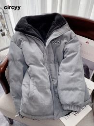 Women s Down Parkas Women Jacket Winter Coat Double sided Outerwear Fleece Corduroy Loose Vintage Lamb Cotton Thick Warm Clothes 221205