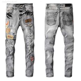 Men's Jeans 2022ss New European and American Designer Hip-hop High Street Fashion Tide Brand Cycling Motorcycle Wash Patch Letter Looseux3b