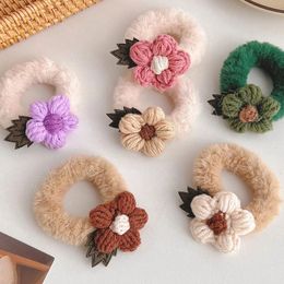 Cute Knitting Flower Plush Hair Rope For Women Girls Sweet Lovely Elastic Hairbands Children Trendy Headwear Hair Accessories