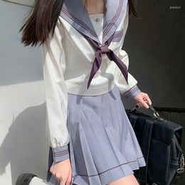 Clothing Sets 2022 Taro Purple Three Lines Sailor Suit Spring Summer Japanese School Uniform College High Girls Students Pleated Skirt