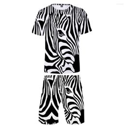 Men's T Shirts Fashion 3D Zebra Kids Two-piece Sets Casual Boys Girls Animal Shirt Shorts Summer Cool Black White Suits