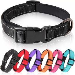 Reflective Dog Collars Colourful Fadeproof Designer belt for Large Dogs with Soft Neoprene Padded Breathable Nylon Puppy Collar Adjustable Pet Supplies P1205