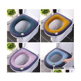 Toilet Seat Covers Winter Warm Toilet Seat Er Mat Bathroom Cushion With Handle Thicker Soft Washable Closestool Accessories 20220614 Dhj5E