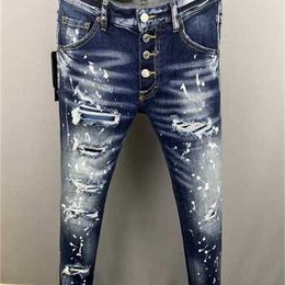 Men's Jeans 23ss New Designer Luxury Brand D2 Men Denim Dsquare Embroidery Pants Fashion Holes Trousers Mens Clothing Us Size 28-38