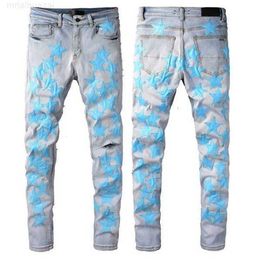 Jeans da uomo Fashion Mens Cool Style Luxury Designer Denim Pant Distressed Strappato Biker Nero Blu Jean Slim Fit Moto Taglia 28-40w1xq