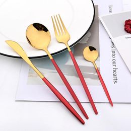 Dinnerware Sets Drmfiy Red Gold Tableware Set Stainless Steel Dinner Knife Fork Spoon Utensils Kitchen Cutlery Drop