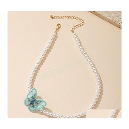 Chokers Korean Chic Necklaces White Simated Pearl Beads Embroidery Butterfly Choker Necklace Women Party Jewelry Drop Delivery Pendan Dhhm6