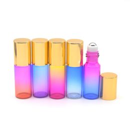 Makeup Tools 20pcs Portable Travel Essential Oil Perfume Roller Vial Refillable 5ml Gradient Colourful Thin Glass Roll Ball Bottle 221205