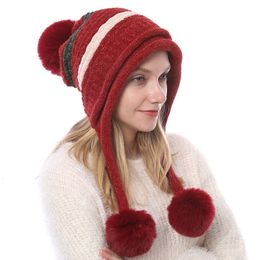 BeanieSkull Caps Winter Bomber Hats Ushanka Hat Ear Flap Snow Skiing Earflap Women Soft Cute Knitted Chenille Pompom With Ball S2547 221203