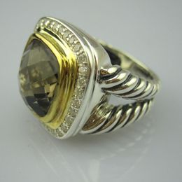 Solid 925 Sterling Silver Ring for Women 11mm Smoky Quartz Ring With Gold Plated Brand Fine Jewelry Birthday Gifts