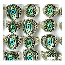 Band Rings Wholesale 30 Mix Eyeball Ring Unique Design Evil Eyes Sier Rings Vintage Men Women Punk Rocker Cool Bands Man Boy Jewellery Dhfxb