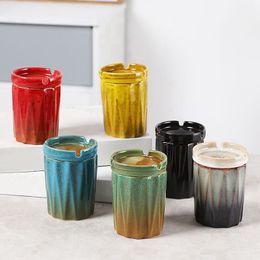 Colorful Ceramics Portable Ashtrays With Cover Vehicle CAR Dry Herb Tobacco Cigarette Holder Bracket Soot Container Storage Tank High-capacity Smoking Ashtray DHL
