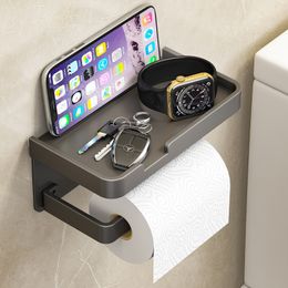 Toilet Paper Holders Wall Mount Bathroom Paper Holder Space Aluminum Roll Holder Shelf Mobile Phone Towel Rack Toilet Tissue kitchen Paper Holder 221205