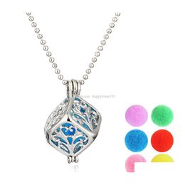 Pendant Necklaces Jewelry Square Hollow Out Geometric Pattern Fragrance Essential Oil Aromatherapy Diffuser Locket Necklace Pendant Dhtvb