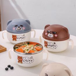 Bowls Instant Noodle with Lid Stainless Steel Cute Bento Box Girl Heart shaped Dormitory and Chopsticks Set 221203