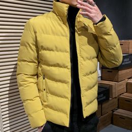 Men s Down Parkas Yellow Puffer Jacket Slim Fit Stand Collar Cotton Padded Jackets Autumn Winter Fashion Clothing Casual Coats Outwear 221205