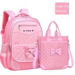 15 year old 6-12 Year Old Child's Schoolbag girl bookbag Set women student Cute Bow Wave point Backpack princess Shoulder tote