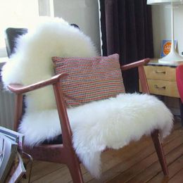 Carpets Home Textile Carpet Soft Sheepskin Chair Cover Warm Hairy Seat Pad Plain Skin Fur Fluffy White Bedroom Faux Mat