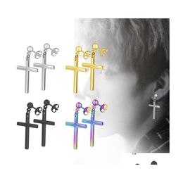 Stud Titanium Gold Sier Earrings Mens Ear Stud Clip Not Allergic Cross Exaggerated Personality Drop Delivery Jewellery Dhkh0