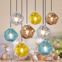 Pendant Lamps Modern Glass Lights Fixtures Restaurant Lighting Colour Hanging Lamp Bar Art Cafe Led