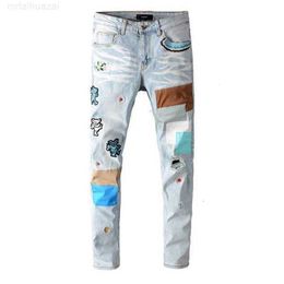 Jeans masculinos 24ss novo designer jeans moda mens designer angustiado rasgado motociclista magro ajuste motocicleta denim para homens de alta qualidade moda jean mans calças despeje homme