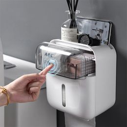 Toilet Paper Holders Toilet Paper Roll Holder Wall Mounted Creative Waterproof Storage Box Towel Holder Tray Tissue Box Shelf Bathroom Accessories 221205