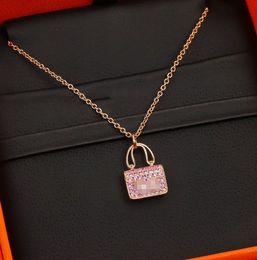 INS New in luxury fine jewelry earrings for womens pendant k Gold Heart Necklace with Engraved Beads Pink