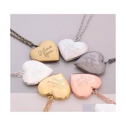 Pendant Necklaces I Love You Heart Locket Necklace Sier Rose Gold Chain Secret Mes Living Memory Pendant Lockets Women Fashion Jewel Dhjsr