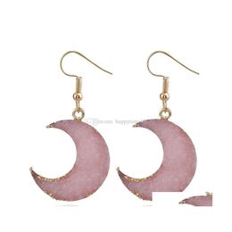 Dangle Chandelier Fashion Drusy Druzy Earrings Gold Plated Geometry Stone Dangle Moon For Women Jewelry Drop Delivery Dhsnq