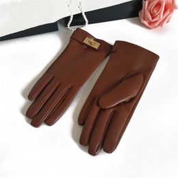 Fingerless Gloves Women's Ladies Real Leather Black Touch Screen Sheepskin With Lock Design 221203