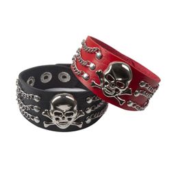 Charm Bracelets PU Leather Studded Bracelet Punk Skull Adjustable Goth Cuff Bracelet Gothic Rivet Buckle Wristband for Men Women
