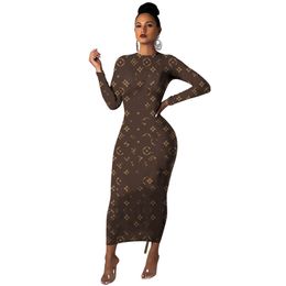 2024 Designer Brand Dresses Women fall winter Clothes sexy lady maxi dress print Party club robe long sleeve vestidos bodycon One Piece Outfit 9077-2