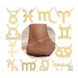 Anklets Twee Constellation Zodiac Sign Cartilage Anklet Gold Sier Color Double Layer Ankle For Women Summer Beach Jewelry Drop Delive Dhenc