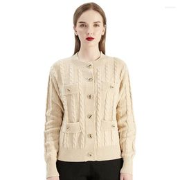 Women's Knits BAHTLEE Autumn Spring Women Wool Cardigans Sweater Knitted Jumper Long Sleeves Pocket Design Gold Button O-Neck