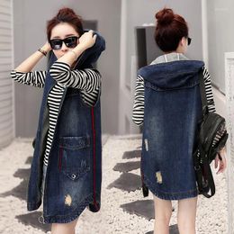 Women's Vests 2022 Spring Autumn Fashion Vest Ripped Denim Waistcoat Women Pocket Windbreaker Hooded Mid-Long Sleeveless Jacket