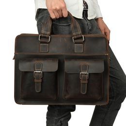 Briefcases JOYIR Vintage Men's Genuine Briefcase Crazy Horse Leather Messenger Male 15.6" Laptop Business Travel Bag 221205