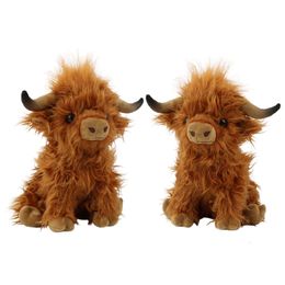 Plush Dolls 27cm Kawaii Simulation Highland Cow Animal Doll Soft Stuffed Cream Cattle Toy Kyloe ie Gift for Kids 221205