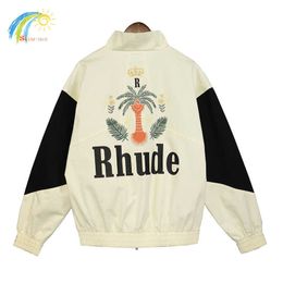 Чистые дизайнерские мужские брендовые брюки Rhude, толстовка с капюшоном Rhude, повседневная свободная куртка для мужчин и женщин, высокое качество, принт кокосовой пальмы, синий лоскутный Outwe 8962