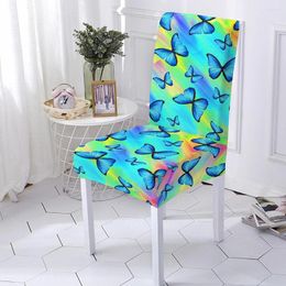 Chair Covers Butterfly Print For High Back Chairs Elastic Seat Cover Dining Room Washable Protector 1/2/4/6 PCS