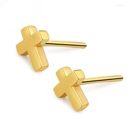 Stud Earrings Classic 3D 999 24k Yellow Gold Women Cross 0.8g