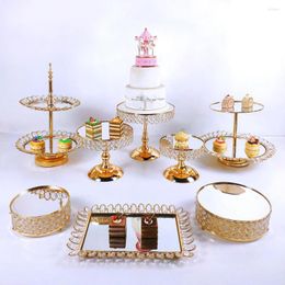 Bakeware Tools DIY 1pcs Gold Silver European Style Crystal Metal Cupcake Wedding Cake Stand Rack Set Holiday Party DisplayTray