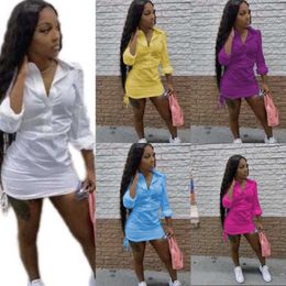 Designer Women Clothing Shirt Dresses Deeep V Dress Drawstring One Piece Skirt Female Clothes Tops